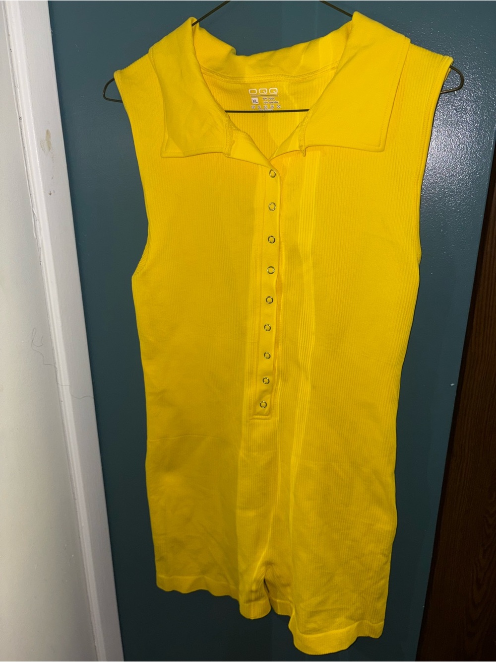 Yellow Sleeveless Button-Front Polo Romper